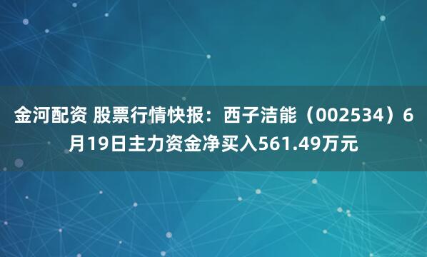 金河配资 股票行情快报：西子洁能（002534）6月19日主力资金净买入561.49万元